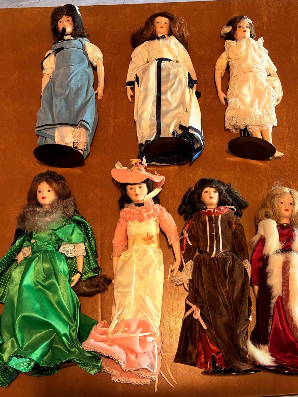 Vintage 1985 Martha Rogers Porcelain Doll Collection - Set of 7 w/ Stands